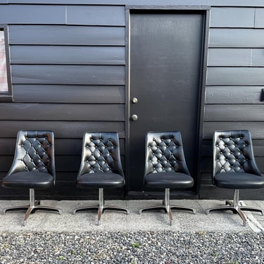 Set of 4 Mid-Century Chromcraft Black Vinyl Swivel Chairs 