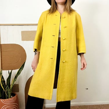 Vintage Yellow Woven Wool Half Sleeve Oversized Button Front Jacket Coat 