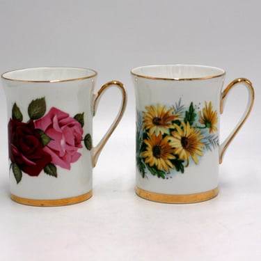 vintage Windsor Bone China Floral Mugs Made in England Set of Two 