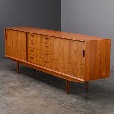 7ft Mid Century Danish Modern Sideboard Credenza Teak w/ Sliding Doors and Drawers 