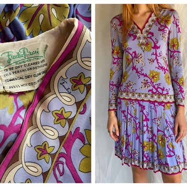 1960's Emilio Pucci Dress / Drop Waist 20's Look 60's Midi Dress / Modern Dress / Silk Jersey Purple Dress / Resortwear 