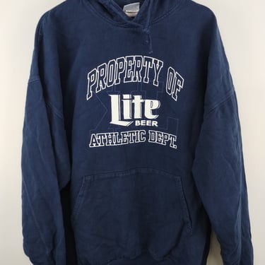 XL 90s Time Cut Miller Lite Logo Hoodie Sweatshirt Cotton Navy XLarge Logo Opium Granola Beer 1990s 1980s Gorp Trendy Streetwear Thrasher 