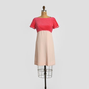 60s Emma Domb mini dress | Vintage 1960s pink velvet Emma Domb bow mini dress 