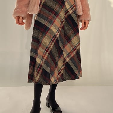 Muted Plaid Pleated Skirt (S/M)