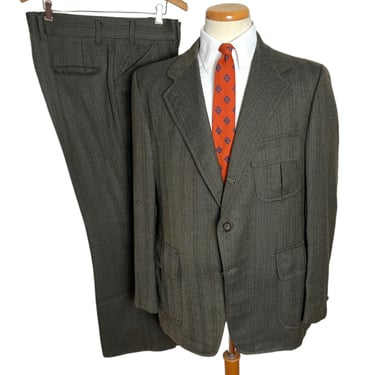 Vintage 1970s Wool TWEED 2pc Belted Back Suit ~ 44 R ~ norfolk jacket / blazer / sack sport coat / pants ~ Preppy / Ivy Style / Trad ~ 1930s 