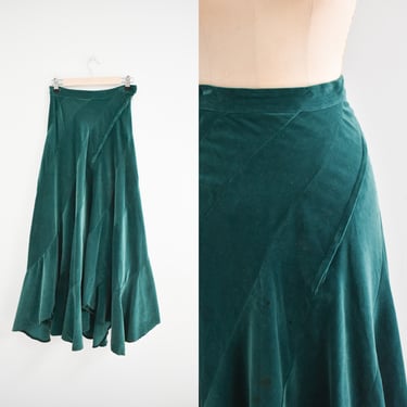 1970s Green Velveteen Swirled Skirt 