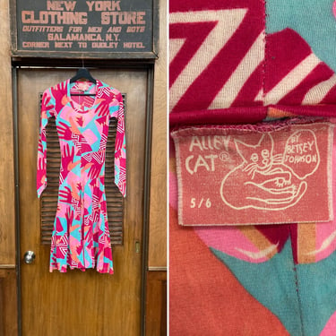 Vintage 1970’s Alley Cat Betsey Johnson Cartoon Hands Mod Glam Rock N Roll Knit Dress, Op Art, 1970’s Dress, Betsey Johnson, Alley Cat Label 