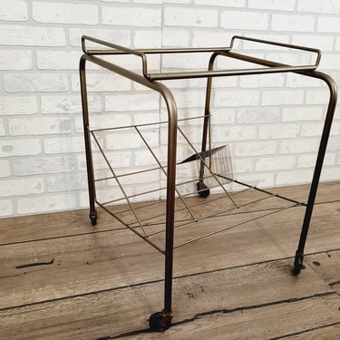 Mid Century Bronze Wire Record Rack Stereo Stand with Wheels 