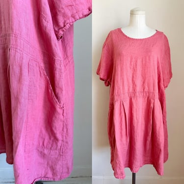 Vintage 1990s Flax Pink Linen Market Dress / XL 