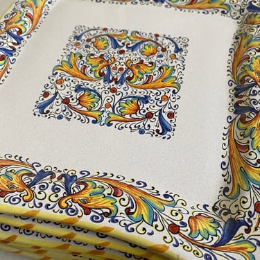 6 Italian Plates~ Lemon Floral Stoneware ~Meridiana Ceramiche 8”  Square Plate Set~ Made In Italy Colorful Tuscany Decor ~ Hand Painted 