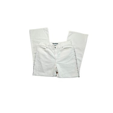 Vintage Ralph Lauren White Southwestern Beaded Flared Jeans, Hong Kong Size 12 