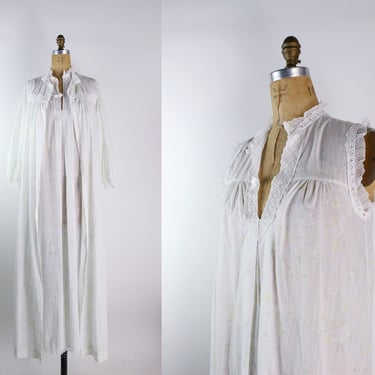 70s Christian Dior Spring Floral Peignoir Lingerie Set/ Summer White Lingerie / Dior Lingerie/ Nightgowns / Robe & Dressing Gown/ Size S/M 