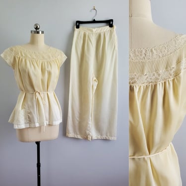 1940s Barbizon Pajama Set with Top and Pants - 40's Sleepwear- 40s Lingerie - Women's Vintage Size 