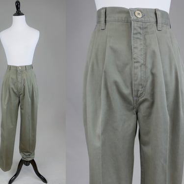 80s 90s Wrangler Casual Pants - 25" waist - Olive Gray - Pleated, Relaxed Fit, Tapered Leg - Vintage 1980s 1990s - XS S 
