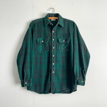 Vintage 90s Five Brother USA Made Green Black Plaid Flannel Cotton Size M to L 