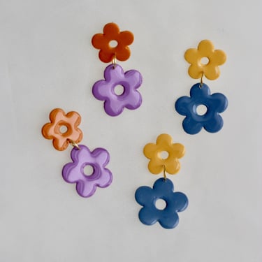Bright Colorful Flower Statement Earrings / Fun Cute Polymer Clay Dangle Earrings / Spring Summer / Gifts for Her / 