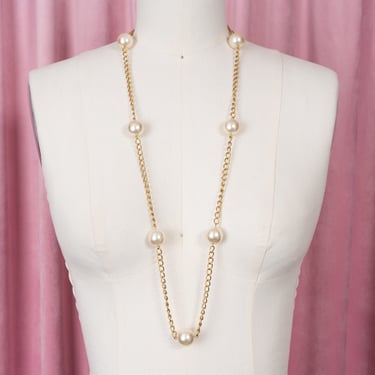 Vintage 80s Cézanne Gold Tone Chain with Large Faux Pearls Necklace 