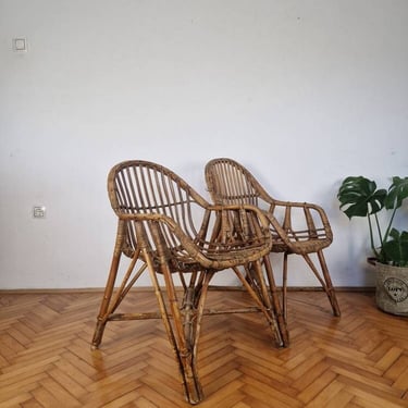 1 of 2 Vintage  Bamboo Armchair / Mid Century Patio Outdoor Chair / BOHO Rattan Balcony Chair / Bamboo Furniture / 1970s 