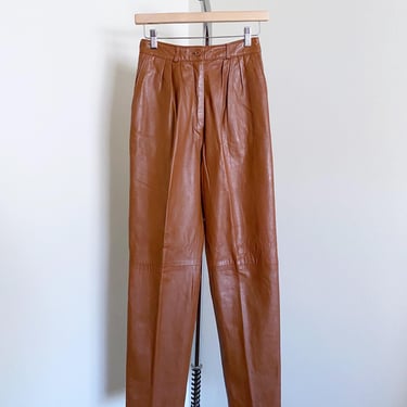 Vintage 90's Brown Leather Trousers, Never Worn with Tags, 24