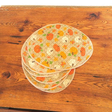 Vintage Pumpkin Placemats Set of 6 Quilted Oval Thanksgiving Fall Autumn 