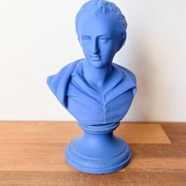Vintage Small Blue Plaster Classical Statue Bust. Small Classic Greek Male Figure. 