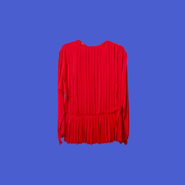 Pleated Silk Blouse, Red Vintage 1990s Silk Top, Long Sleeve Loose Fit Blouse, Harve Benard Designer Romantic Oversized Baggy Fit Silk Shirt 