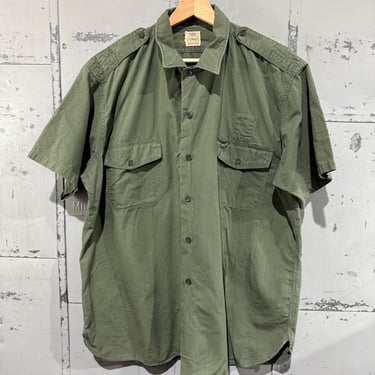 1950s Elbeco Poplin Sanforized Regulation Military Shirt Short Sleeve Vintage Button Work Shirt Green XL 