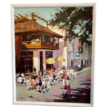 Impressionist Original Oil Painting of Sitges Street Scene by Spanish Post-Impressionist Josep Roca-Sastre 