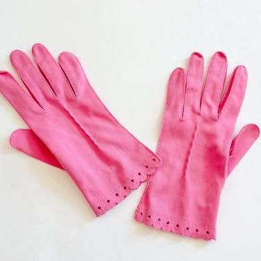 1950s Vintage Pink Gloves | 50s Bright Pink Gloves | Medium 