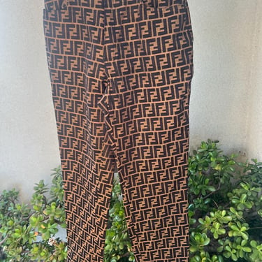 Vintage Fendi Jeans pants FF logo brown black Zucca high waist straight leg Sz 26” x 28”. Made in Italy 