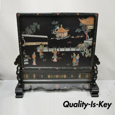 Vintage Chinese Black Lacquer Asian Fireplace Screen Fire Screen Divider