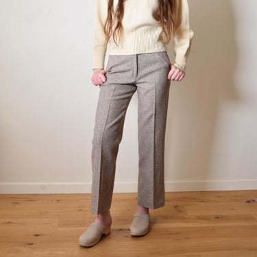Vintage 1970s Neutral Oatmeal Woven Wool MINIMALIST JAPANESE High Waist Crop PREPPY Chic Tailored Pants W25 