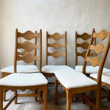 Henning Kjaernulf Oak Dining Chairs Danish Primitive Brutalist set of 6 