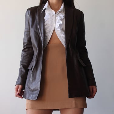 90s Buttery Chocolate Leather Blazer