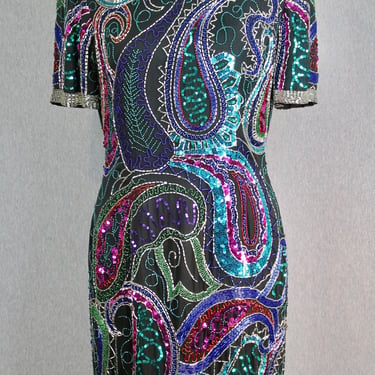 1980s 1990s - Niteline by Della Roufogali - Beaded Cocktail Dress - Sequin Dress - Cocktail Party - Black Tie 