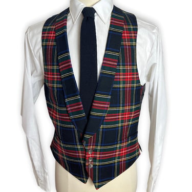 Vintage Wool Flannel TARTAN PLAID Shawl Collar Vest / Waistcoat ~ size 40 ~ Wedding ~ Ivy Style / Preppy / Trad ~ Hunting 