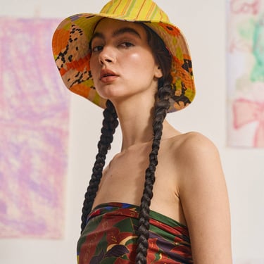 FRIDA x LOST PATTERN "Frida's Garden" Cotton Reversible Sun Hat - Purple & Yellow