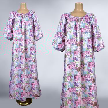 VINTAGE 1980s Soft Brushed Flannel Nightgown – 80s Miss Elaine at Home, Floral Rose Print House Dress NOS | VFG 