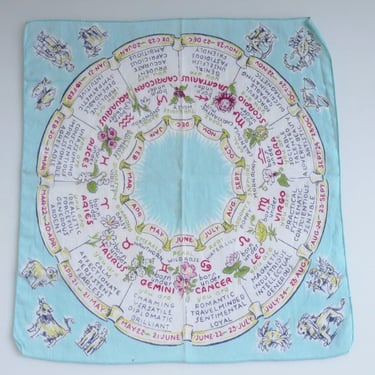 Novelty Horoscope Cotton Handkerchief, Vintage Astrology Tarot Deck Wrap, Zodiac Scarf Hanky 