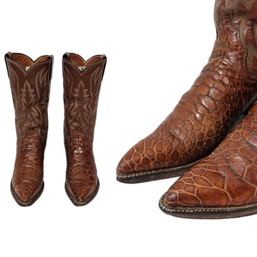 Justin 1960's Brown Alligator Skin Leather Western Cowboy Boots I Sz 6 