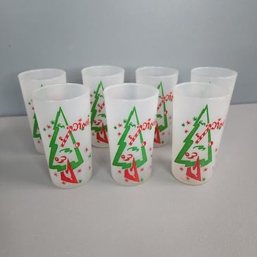 One Retro Noel Christmas Frosted Highball Tumblers Glasses 