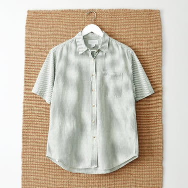 vintage green & white striped cotton button up, 90s Lands End seersucker blouse 