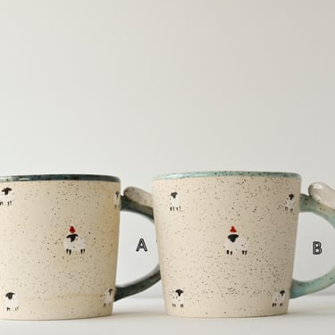 Christmas Sheep Mugs with Santa Hat Thumbrests | Handmade Pottery | Handmade Ceramics | Handmade Mugs 