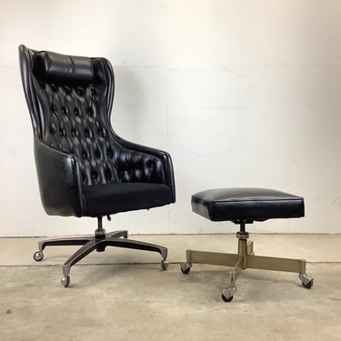 Mid-Century Rolling Highback Executive Office Chair With Ottoman 