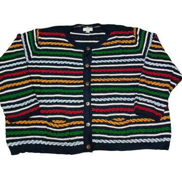 Vintage 90's Coogi Style Cardigan Sweater for men | 3D Colored | Cable Knit Sweater | Textured Stripe Pattern | Size 4XL 