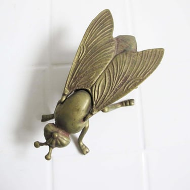 Vintage Brass Fly Trinket Box Ash Tray - Insect Sculpture Figurine - Condition Issues 
