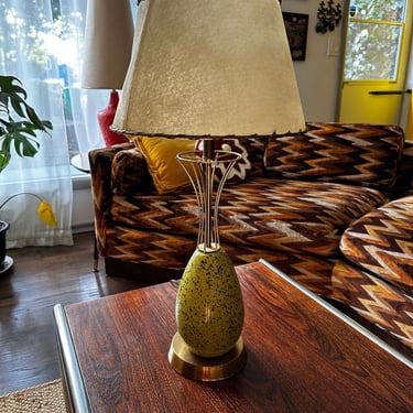 Mid Century Late 50s Green and Gold Table Lamp “Speckled Egg” 