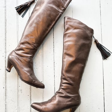 1980s Timothy Hitsman Copper Leather Over-the-Knee Boots 