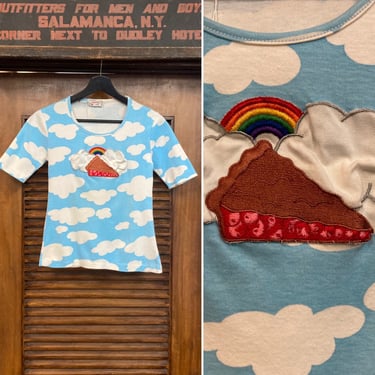 Vintage 1960’s “Pie In The Sky” Rainbow Clouds Mod Glam T-Shirt, Original Made in Paris, 60’s Tee Shirt, Vintage Clothing 