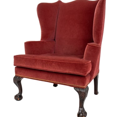 George III Style Rose Velvet Upholstered Wingchair